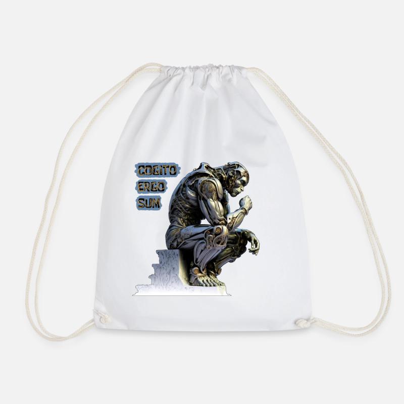 Cogito 02 - Cyborg Thinker Cogito Ergo Sum - Drawstring Bag - white