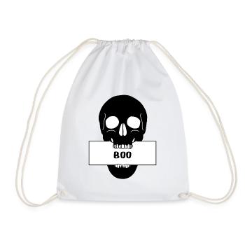 Totenkopf Schädel mit Schild "Boo" - Turnbeutel - Weiß - Vorne