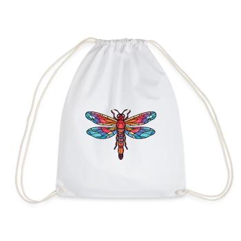 Dragonfly Colorful Watercolor Animal Illustration - Drawstring Bag - white - Front