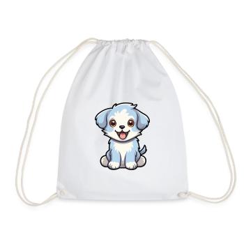baby dog Cartoon Kawaii Watercolor Illustration - Drawstring Bag - white - Front