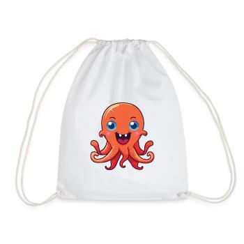 Oktopus-Karikatur-Kawaii-Aquarellillustration - Turnbeutel - Weiß - Vorne
