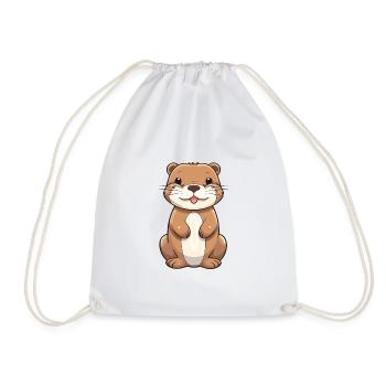 Otter Cartoon Kawaii Watercolor Illustration - Drawstring Bag - white - Front