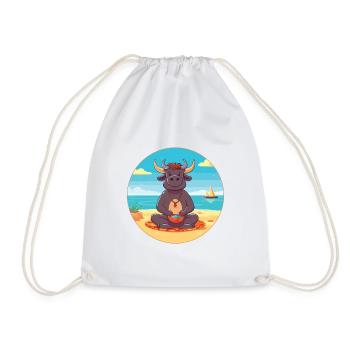 Bull Cartoon Yoga Beach Summer Illustration - Drawstring Bag - white - Front