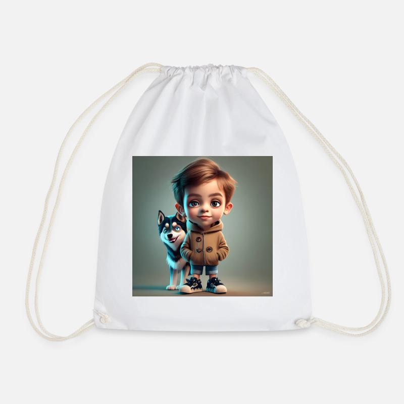 garçon avec chien - Sac de sport léger - blanc
