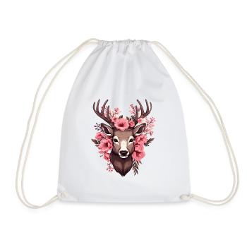 Chevreuil avec des fleurs Costumes Tête de cerf Tête de cerf - Sac de sport léger - blanc - Devant