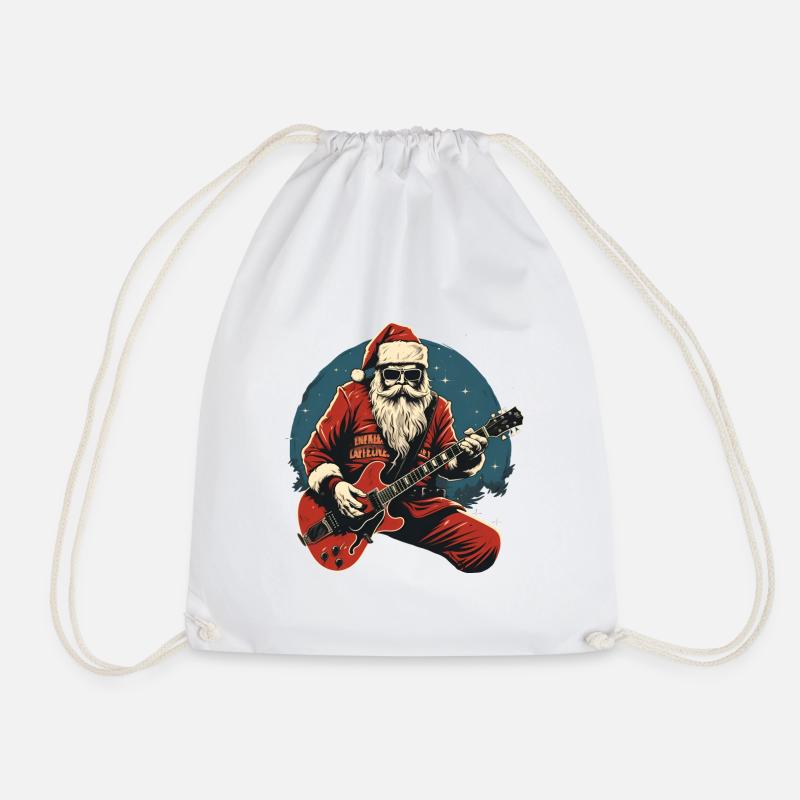 Rockender Weihnachtsmann Santa Mit E-Gitarre - Turnbeutel - Weiß