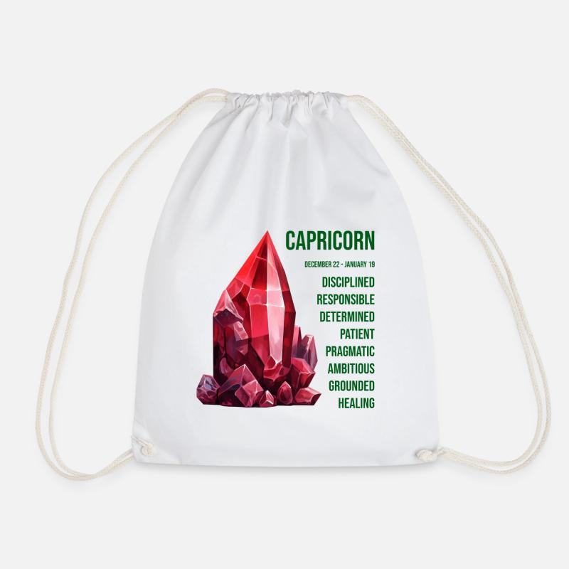 Zodiac Gemstones: Capricorn, Garnet - Drawstring Bag - white