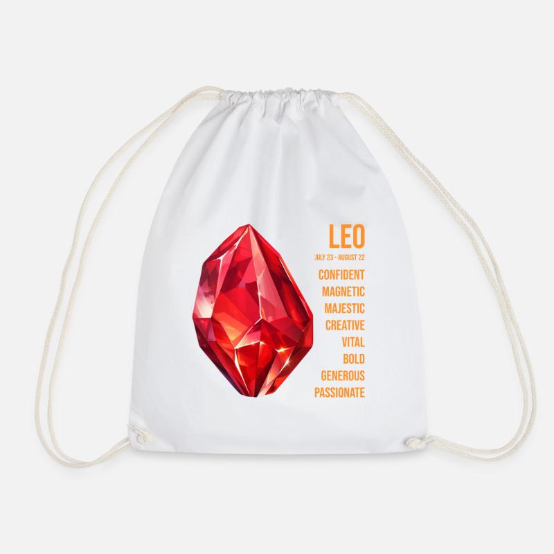 Zodiac Gemstones: Leo, Ruby - Drawstring Bag - white