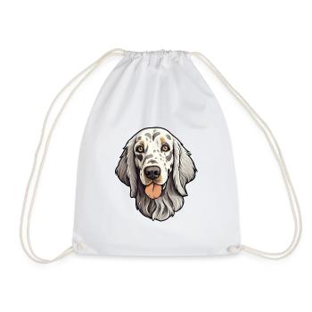 English Setter Dog Breed Cartoon Kawaii Illustrati - Drawstring Bag - white - Front