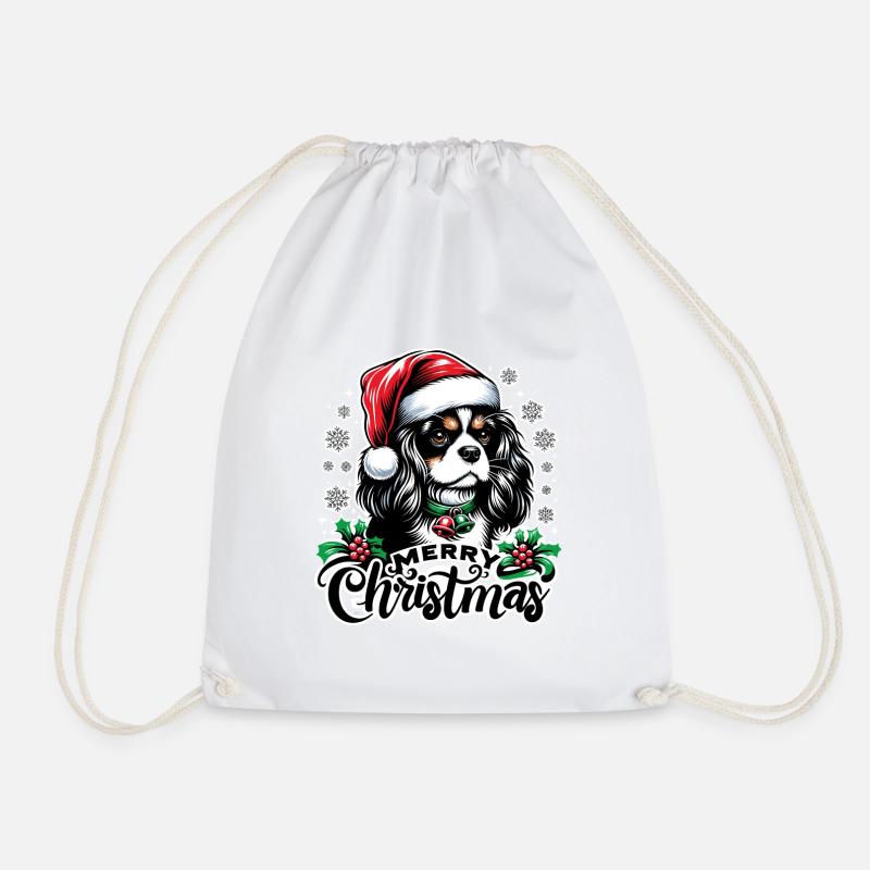 Festive Cavalier King Charles Design - Drawstring Bag - white