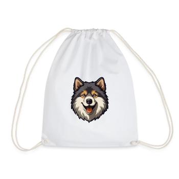 Finnish Lapphund Dog Breed Cartoon Kawaii Illustra - Drawstring Bag - white - Front