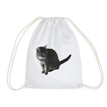 Katze sitzend, schwarz-weiß, tabby Motive - Turnbeutel - Weiß - Vorne