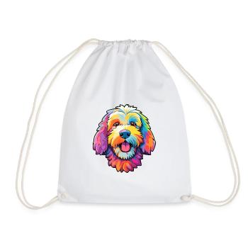 Labradoodle Dog Breed Cartoon Kawaii Illustration - Drawstring Bag - white - Front