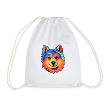 Finnish Lapphund Dog Breed Cartoon Kawaii Illustra - Drawstring Bag - white - Front