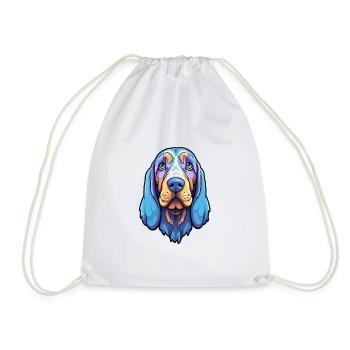 Blue Gascony Basset Dog Breed Cartoon Kawaii Illus - Drawstring Bag - white - Front