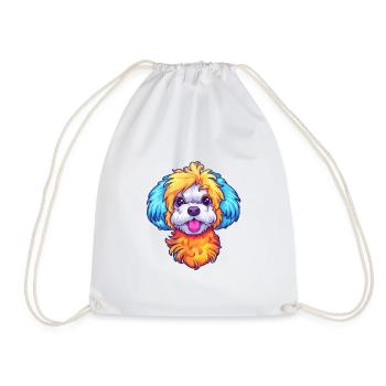 Bichon Yorkie Dog Breed Cartoon Kawaii Illustratio - Drawstring Bag - white - Front