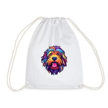 Bergamasco Dog Breed Cartoon Kawaii Illustration - Drawstring Bag - white - Front