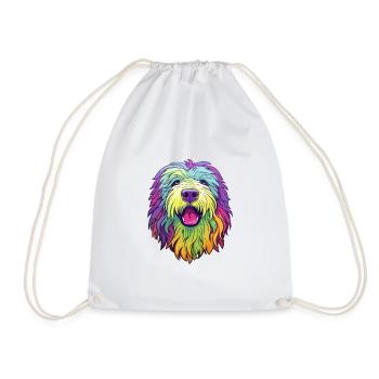 Komondor race de chien dessin animé kawaii illustration - Sac de sport léger - blanc - Devant