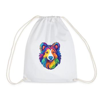 Sheltie Dog Breed Cartoon Kawaii Illustration - Drawstring Bag - white - Front
