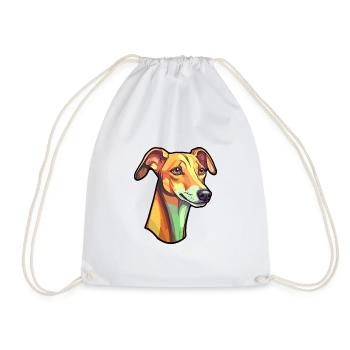 Rampur Greyhound Dog Breed Cartoon Kawaii Illustra - Drawstring Bag - white - Front