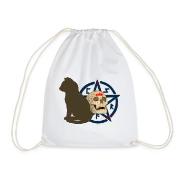 Pentagram muster, Katzen design, Menschenschädel - Turnbeutel - Weiß - Vorne