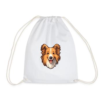 Sheltie Dog Breed Cartoon Kawaii Illustration - Drawstring Bag - white - Front