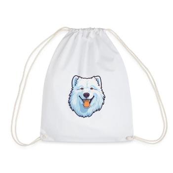 Samoyed Dog Breed Cartoon Kawaii Illustration - Drawstring Bag - white - Front