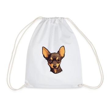 Russian Toy Terrier Dog Breed Cartoon Kawaii Illus - Drawstring Bag - white - Front