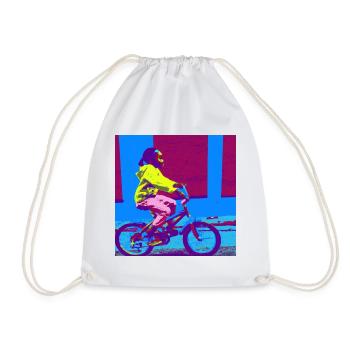 Kinderfahrrad blau, lila, gelb, pink - Turnbeutel - Weiß - Vorne