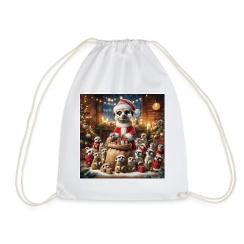 Erdmännchen Weihnachtsmann mit Wichtel - Turnbeutel - Weiß - Vorne