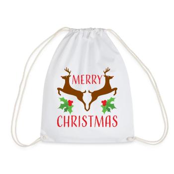 Frohe Weihnachten Rentier und Stechpalme - Turnbeutel - Weiß - Vorne