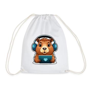 Capybara with computer - Drawstring Bag - white - Front