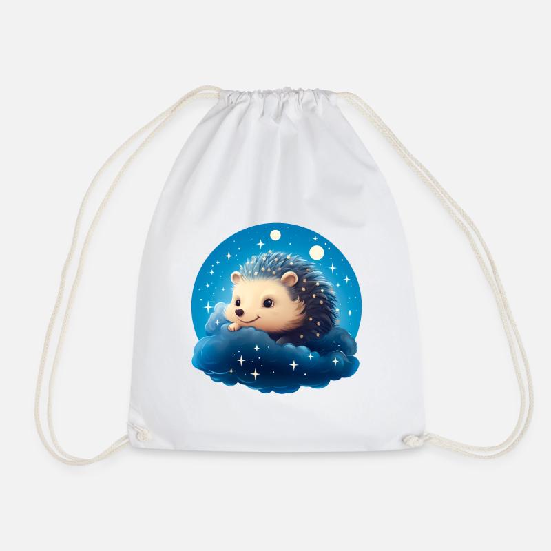 Cute hedgehog at night - Drawstring Bag - white
