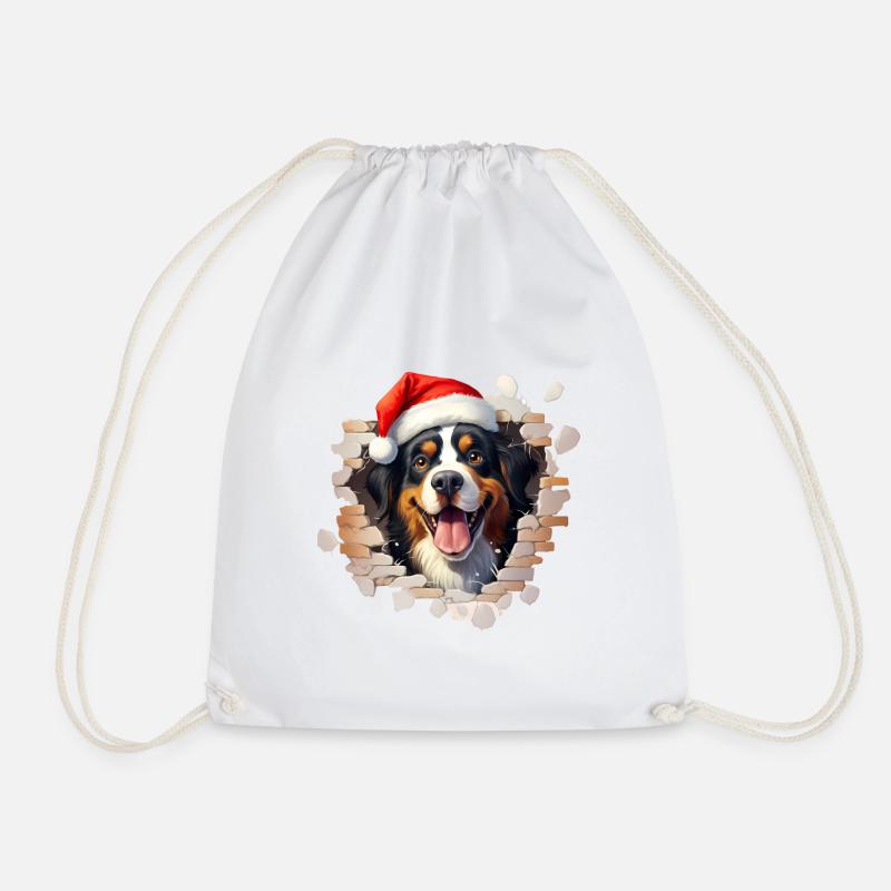 Berner Sennenhund mit Weihnachtsmütze - Turnbeutel - Weiß