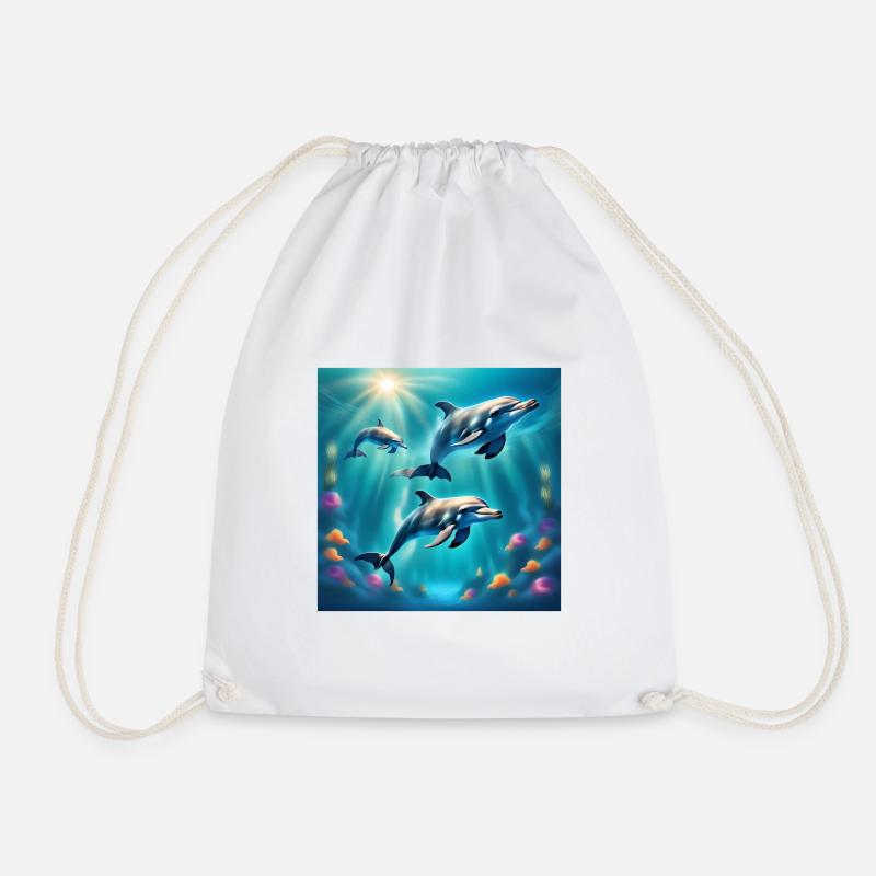 Delfin-Poster, Delfine, Meeresboden - Turnbeutel - Weiß