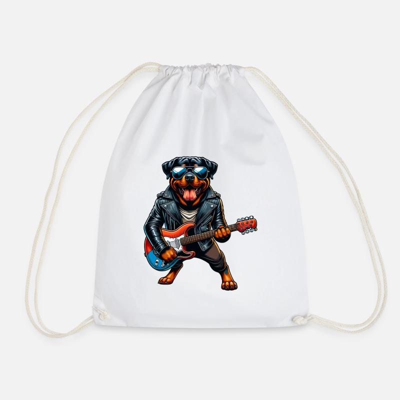 Rottweiler dog guitar design - Drawstring Bag - white