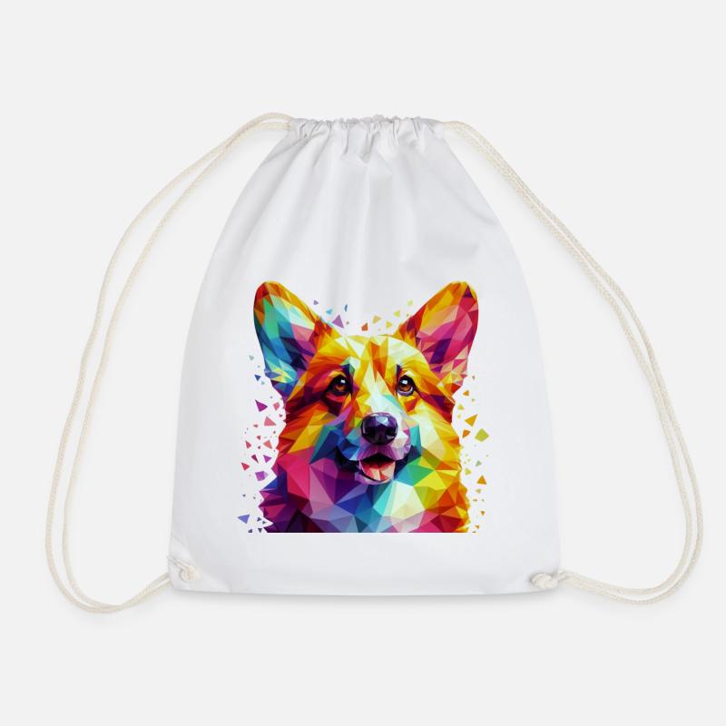 Modern geometric dog's muzzle: corgi - Drawstring Bag - white