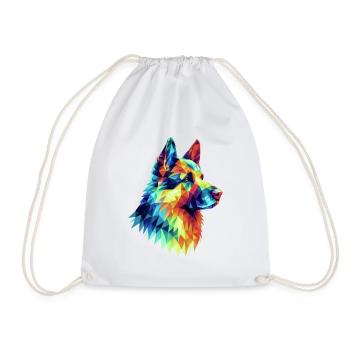 Modern geometric dog muzzle: German Shepherd wolf - Drawstring Bag - white - Front