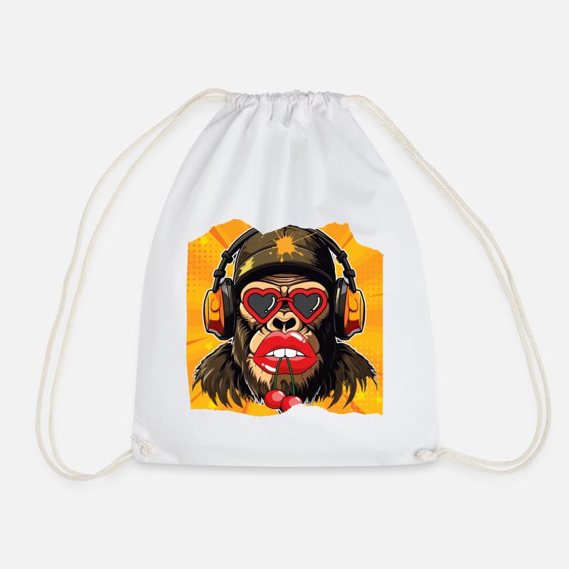 Monkey & Cherry - Drawstring Bag - white