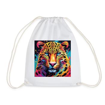 leopard close up - bright and fantastic colors - Drawstring Bag - white - Front