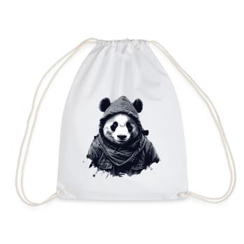 Cooler Panda Bär mit Kapuze - Turnbeutel - Weiß - Vorne