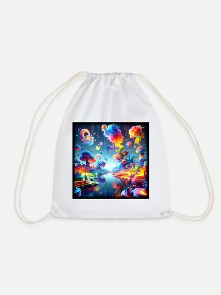 Surreal Dreamscape: Neon Waters - Drawstring Bag - white