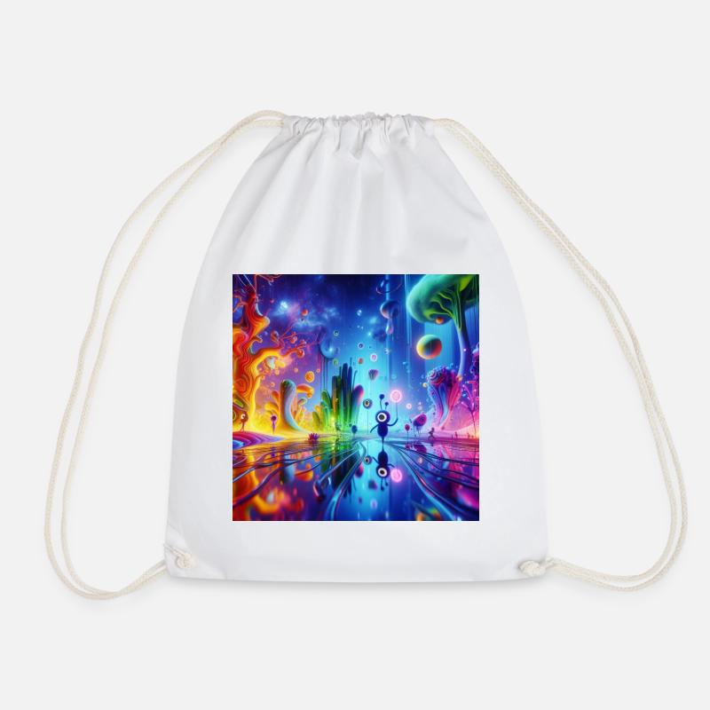 Surreal Dreamscape: Neon Waters - Drawstring Bag - white
