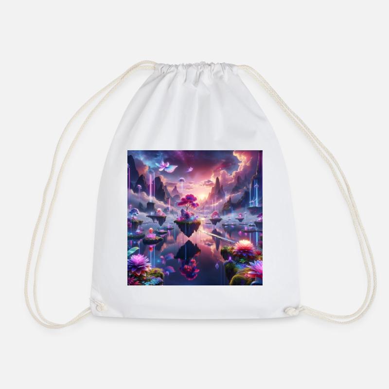 Surreal Dreamscape: Neon Waters - Drawstring Bag - white