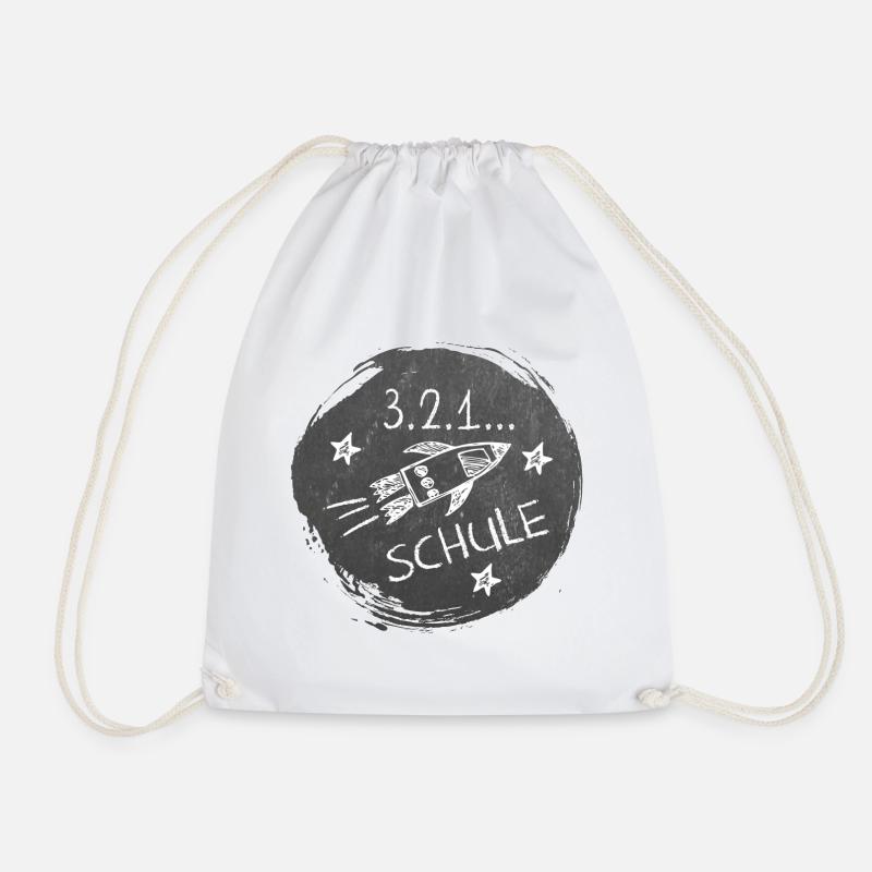 Schulstart - 3-2-1-Schule | Rakete Tafeloptik - Turnbeutel - Weiß