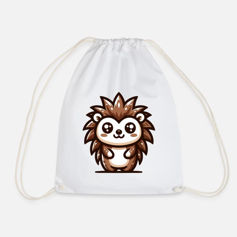 A playful cartoon style hedgehog - Drawstring Bag - white