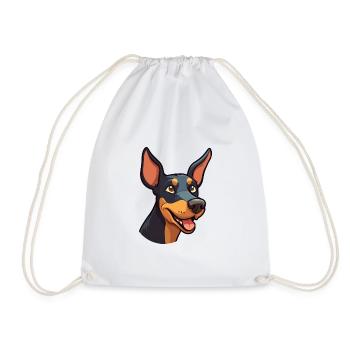 Doberman Pinscher Dog Breed Watercolor Cartoon Kaw - Drawstring Bag - white - Front