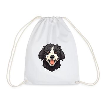 Portuguese Water Dog Breed Watercolor Cartoon Kawa - Drawstring Bag - white - Front