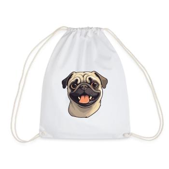 Mops Hund Rasse Aquarell Cartoon Kawaii Clipart - Turnbeutel - Weiß - Vorne