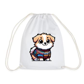 Snug Pup: Der Pullover tragende Hund - Turnbeutel - Weiß - Vorne